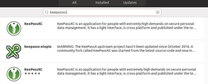 KeePassXC on Ubuntu software center