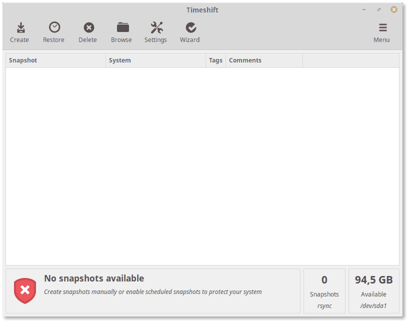 Linux Mint Timeshift Software