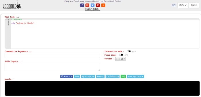 JDOODLE - Online Bash Editor
