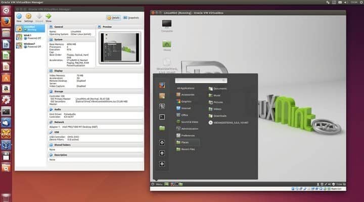 VrtualBox among Linux emulators for Windows