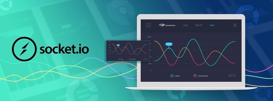 Socket.io logo with a graph NodeJs Frameworks