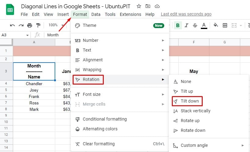 How To Insert And Use Diagonal Lines In Google Sheets